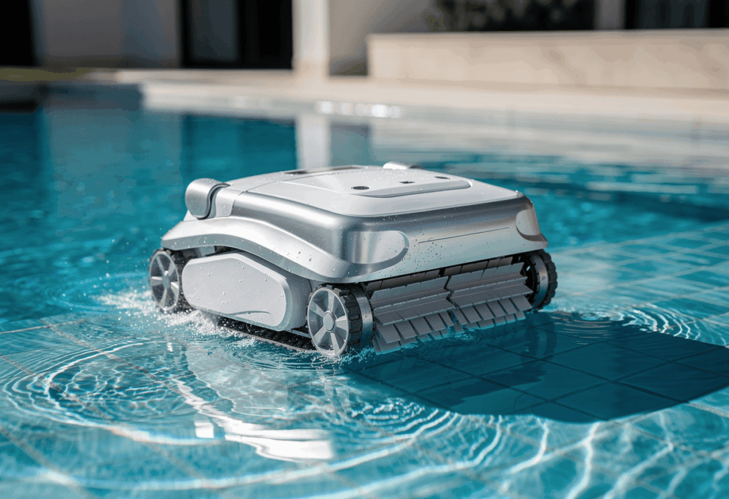 un robot piscine sans fil netoyant la piscine