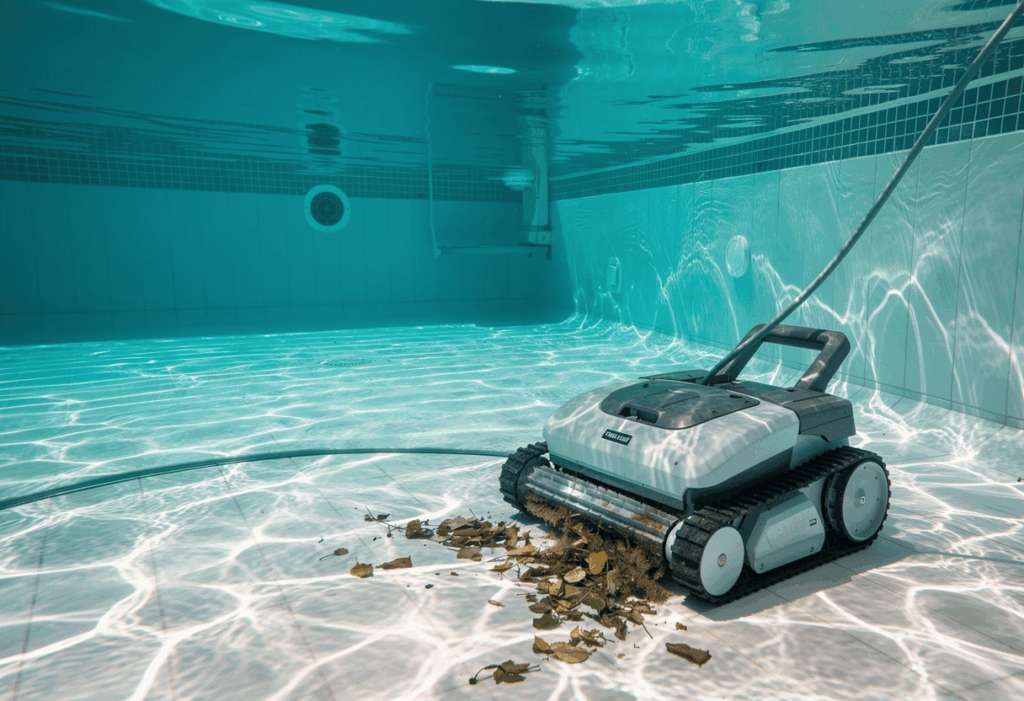 Robot piscine hydraulique en action