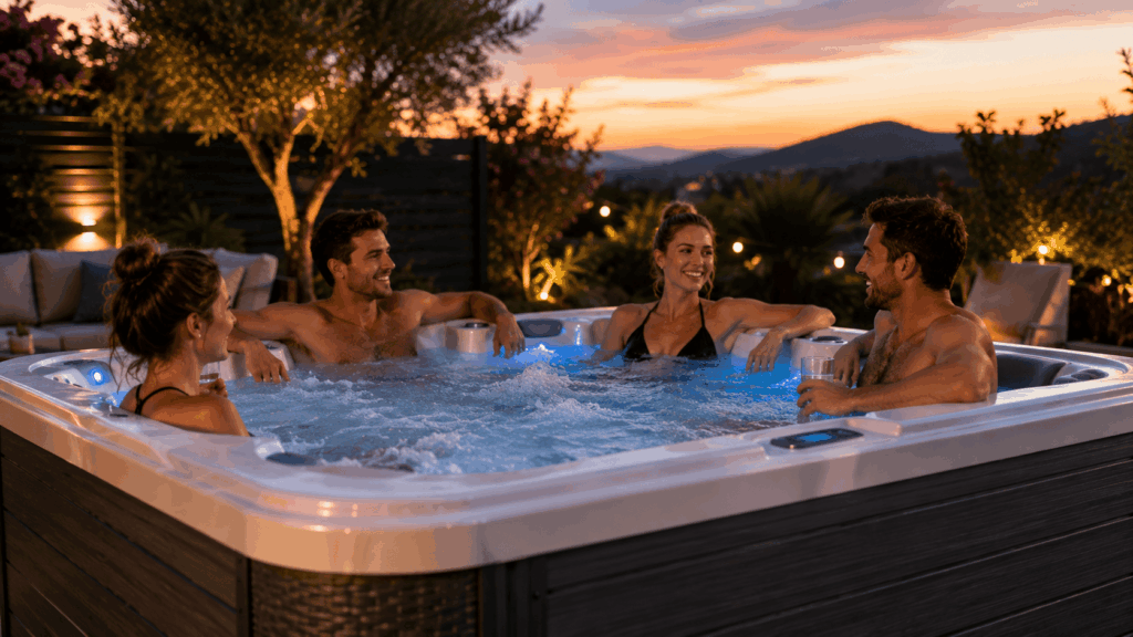 des personnes priftant du spa semi-rigide