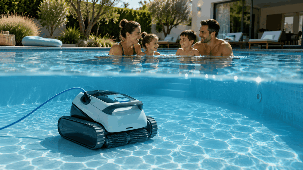 un robot piscine dolphin nettoyant sa piscine