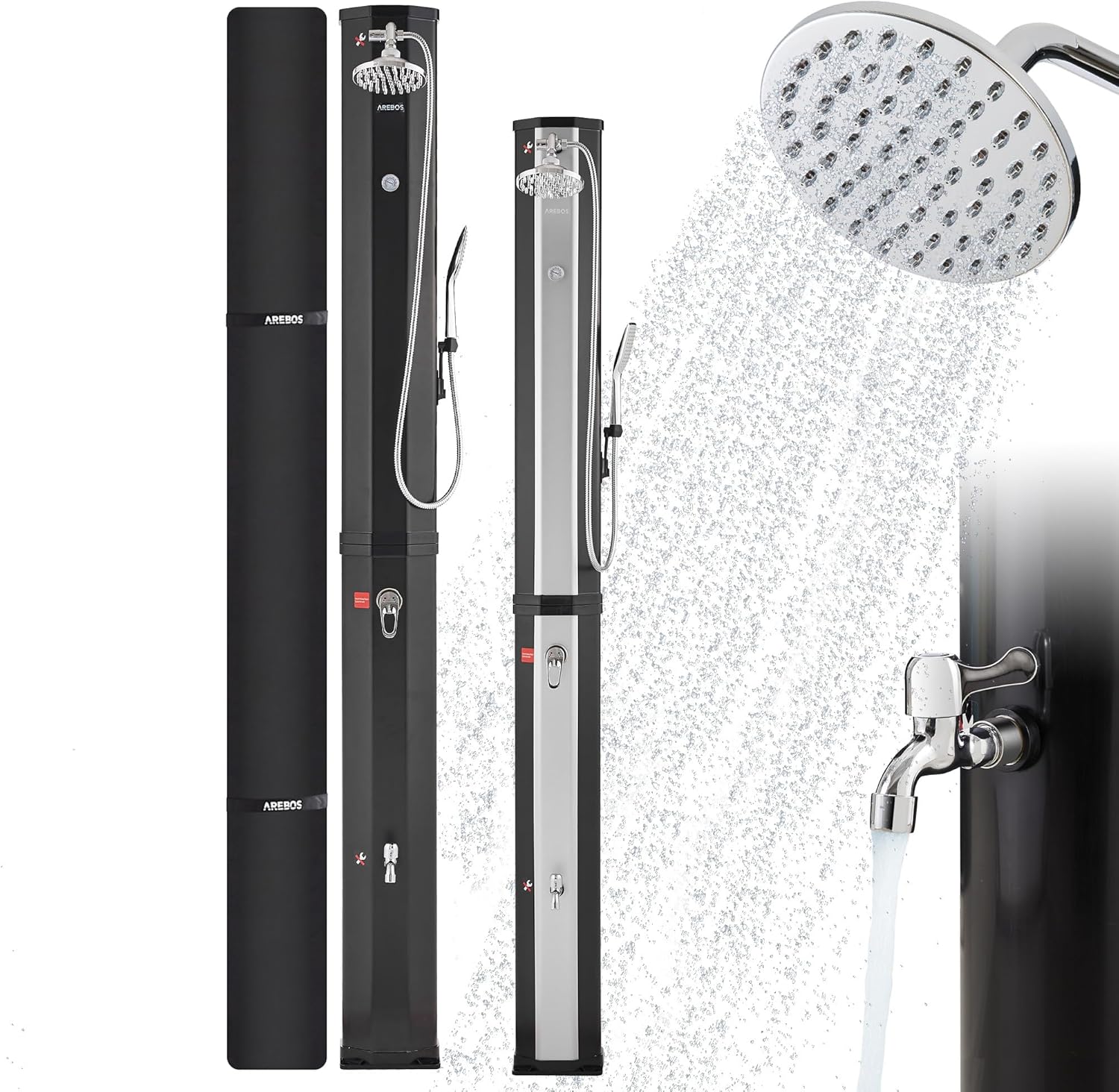 Arebos douche solaire piscine 60 litres thermomètre