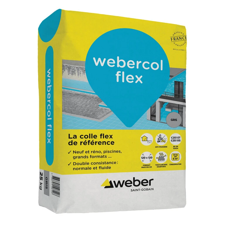 Weber Webercol Flex mortier-colle C2S1 ET margelle terrasse piscine
