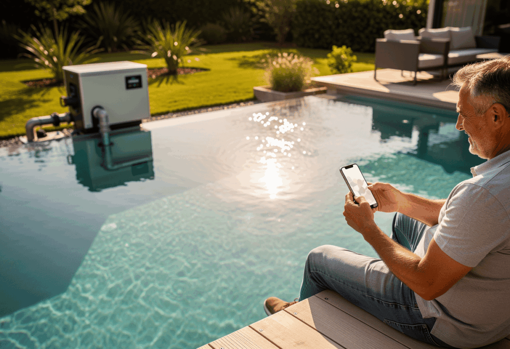 Piscine avec traitement automatique en fonctionnement