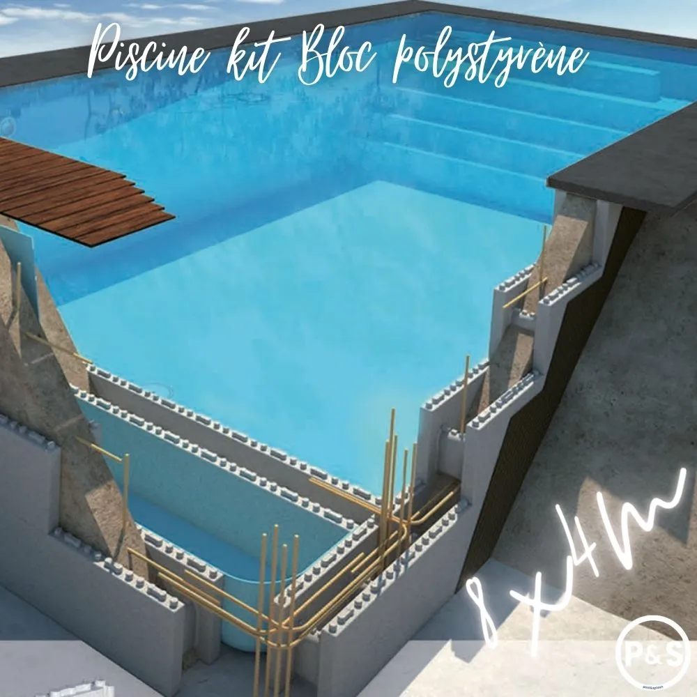 Kit piscine enterrée blocs polystyrène 8x4 m à bancher