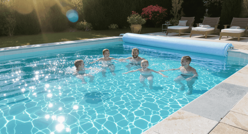 Piscine profitant des bienfaits de la bâche chauffante