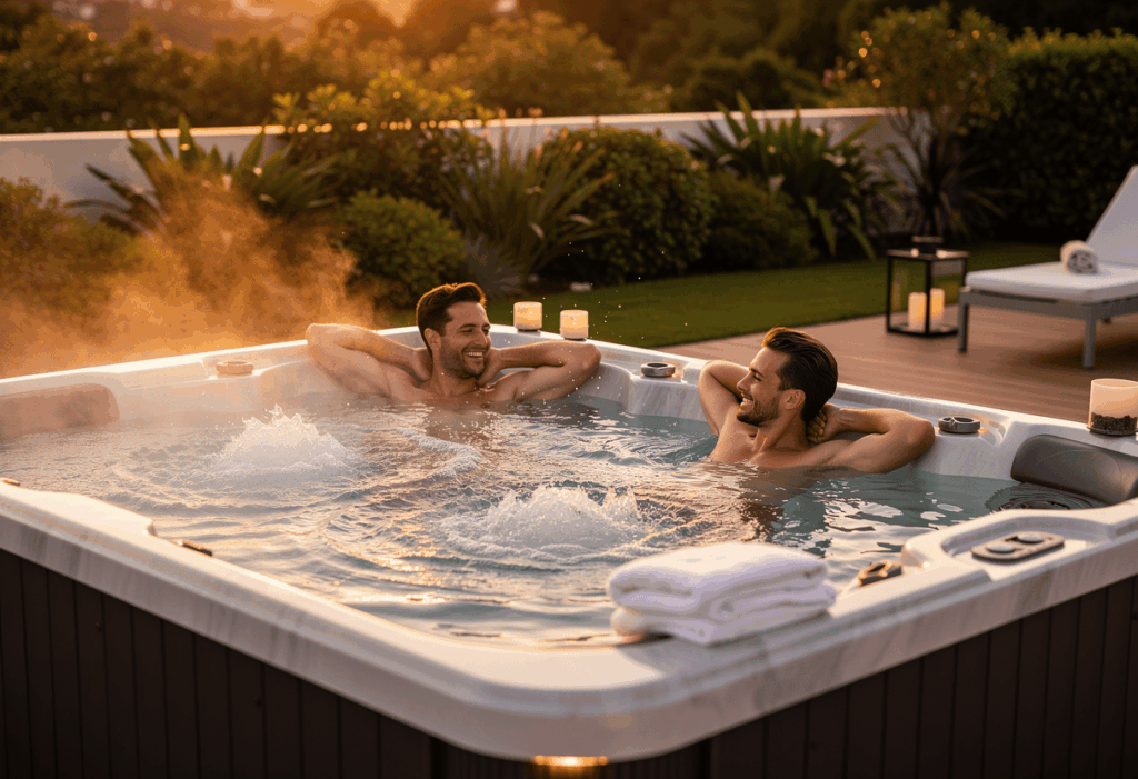 Un couple profitant d'un jacuzzi dans un cadre relaxant