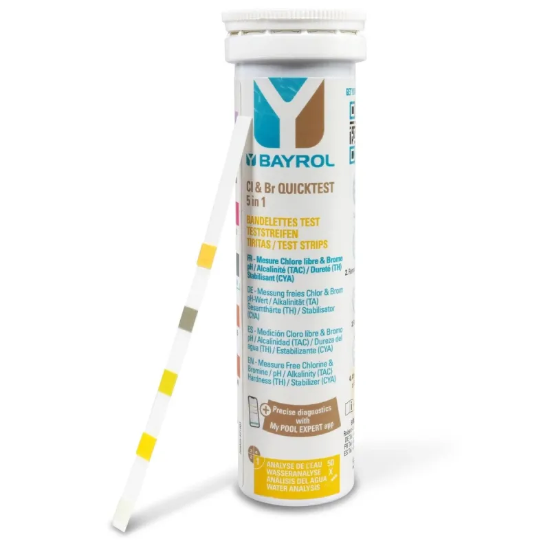 Bayrol Quicktest 5 en 1 bandelettes test piscine app My Pool Expert