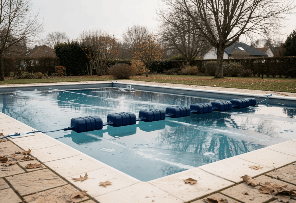 Flotteurs d’hivernage installés dans une piscine