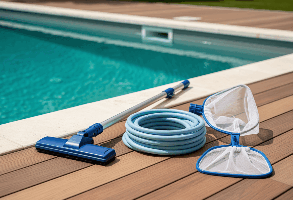 Le matériel pour aspirer le fond d'une piscine