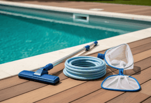 Le matériel pour aspirer le fond d'une piscine